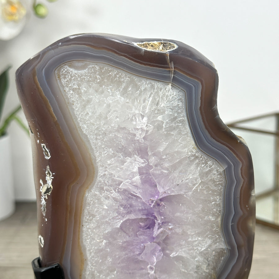 Amethyst Quartz &amp; Banded Agate Geode Slice - MWS2999