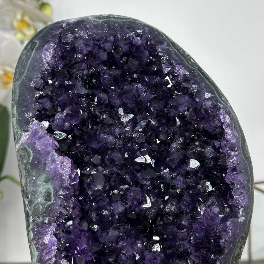 Premium Amethyst Geode on Stand with Deep Purple Crystals - MWS2935