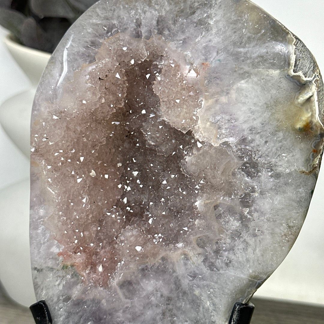 Natural Light Peach Tone Quartz Geode on Stand - MWS3363