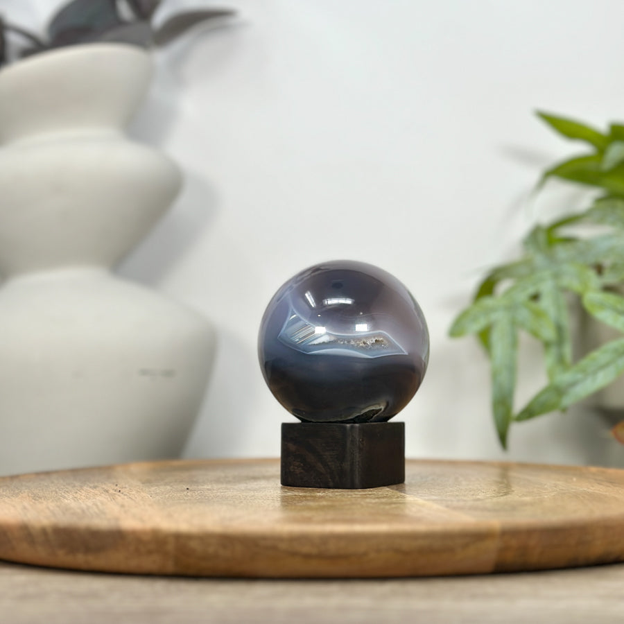 Blue agate &amp; Quartz Druzy Sphere Geode - SPH0197