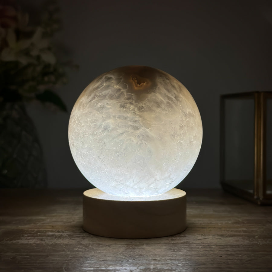 Stunning Quartz &amp; Agate Sphere with Wooden Stand with uilt-in LED Light - SPH0136