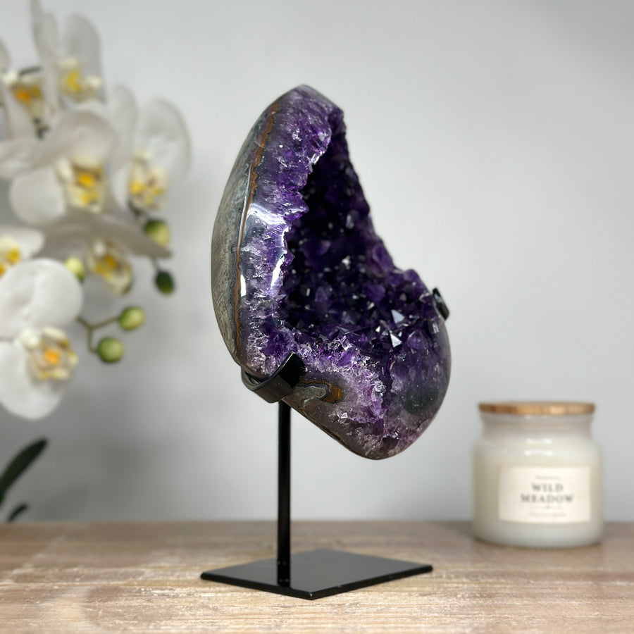 Top Quality Natural Amethyst Geode, Metallic Stand Inlcuded - MWS1752