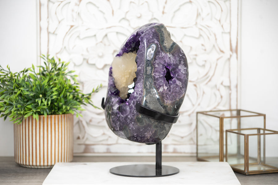 Natural Amethyst & Jasper Geode with Stunning Calcite Crystal Inclusion - MWS0201