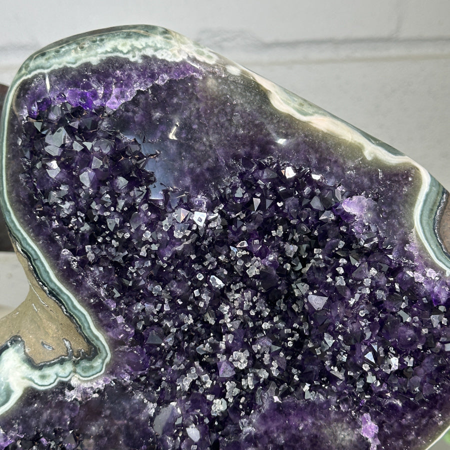 Top Quality Natural Amethyst Crystal Cluster with Green Jasper - Stand Included - MWS3153