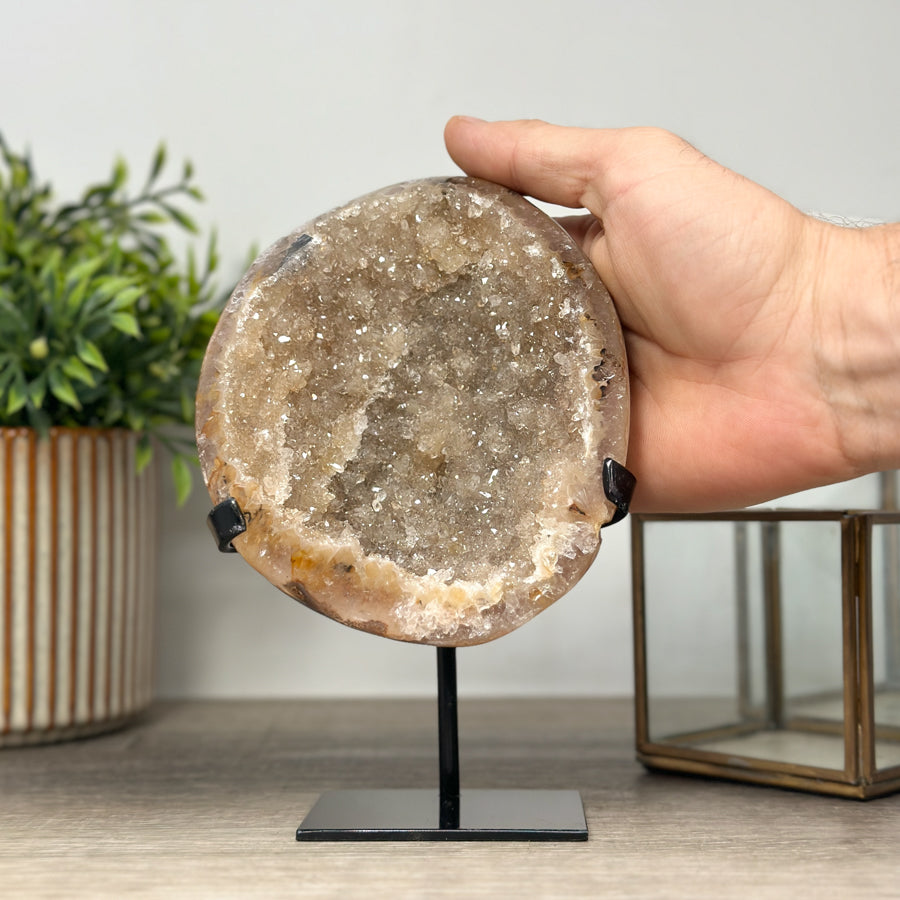 Yellow Tone Quartz Geode with Metallic Stand - MWS2148