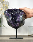 Deep Purple Amethyst Geode With Agate Shell on Metal Stand - MWS2742