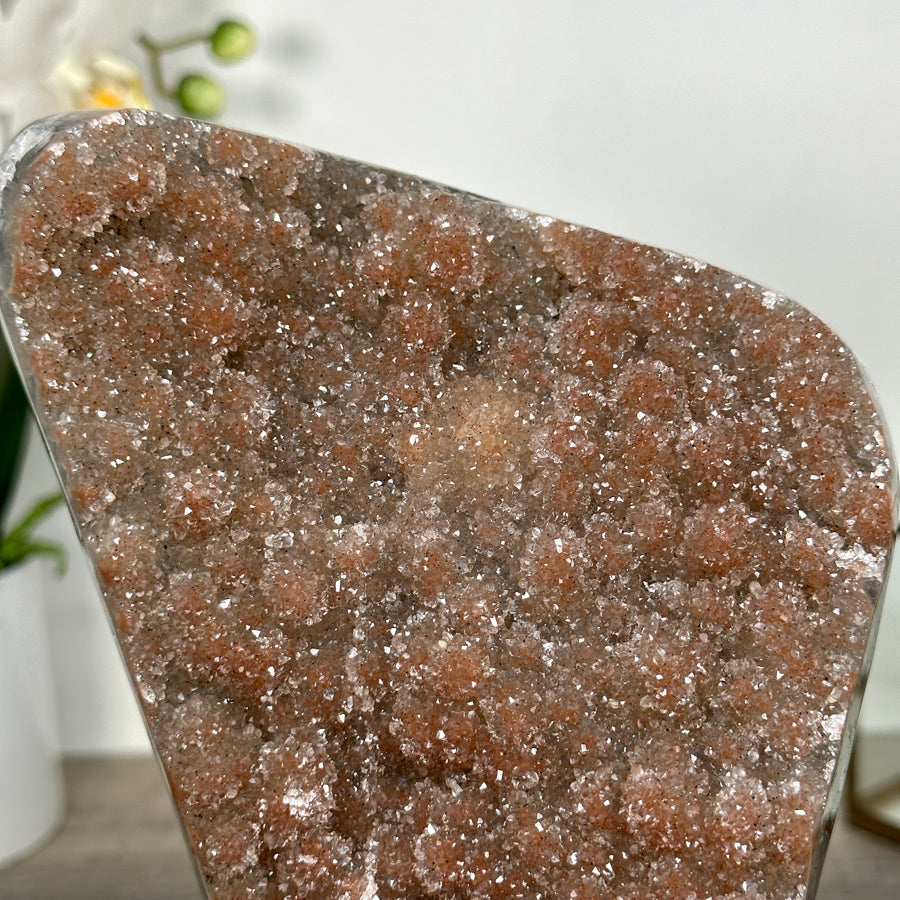 Natural Orange Tone Sugar Crystal Cluster on Stand - MWS2637