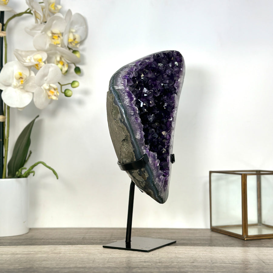 Deep Purple Amethyst Geode on Metal Stand – Stunning Decor Statement Piece - MWS2717