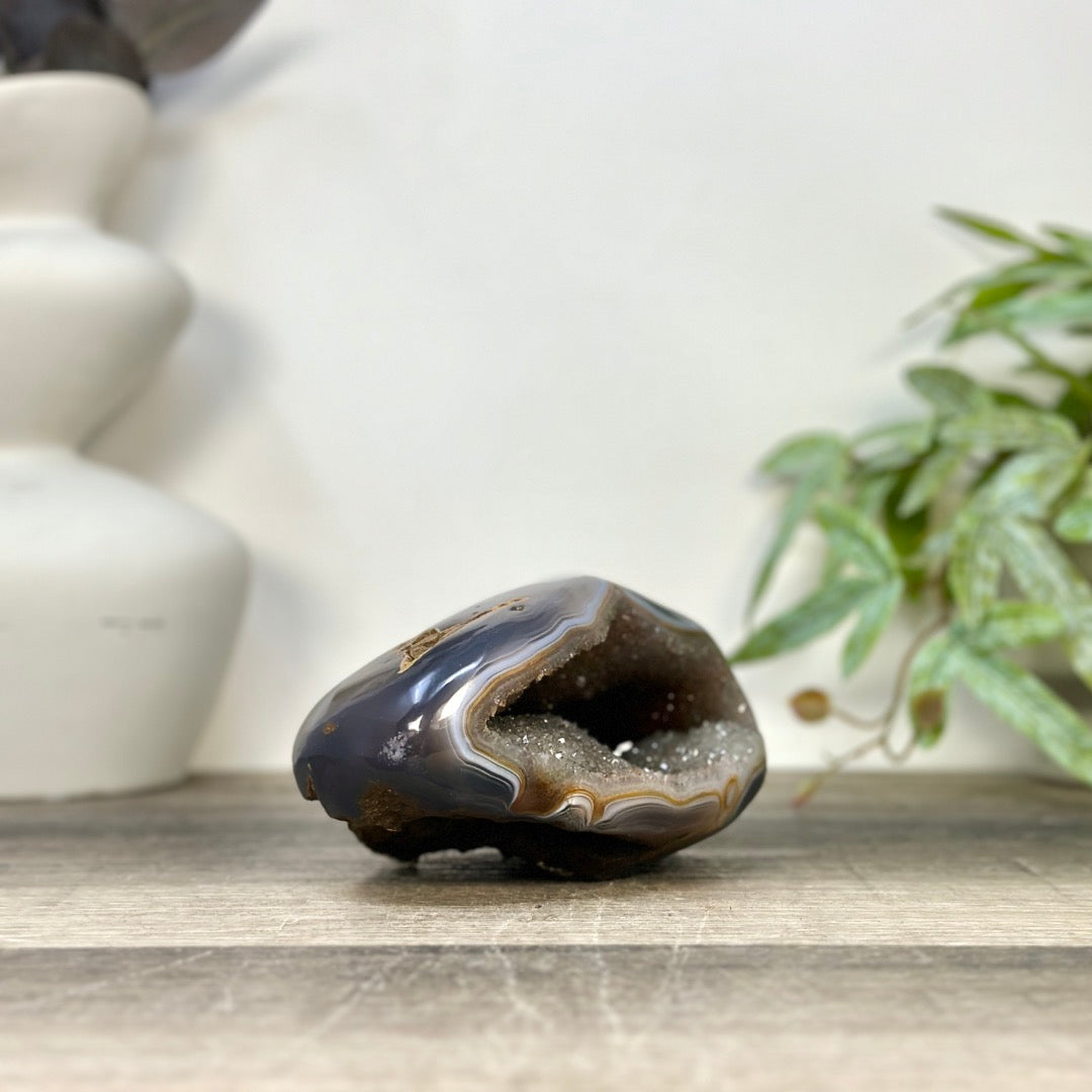 Blue Agate &amp; Quartz Druzy Stone Geode - STGE0075