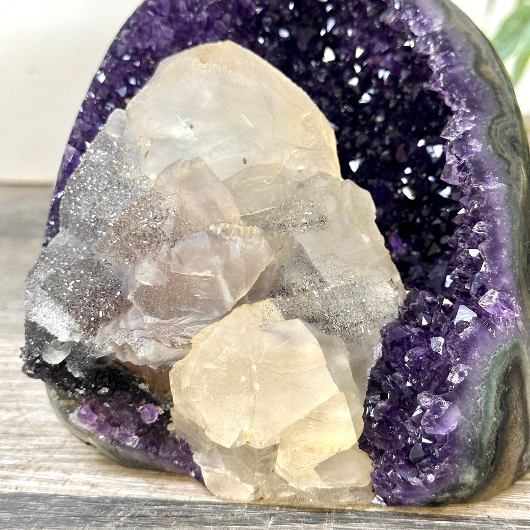 Deep Purple Amethyst Cathedral with Calcite Specimen - CBP1410