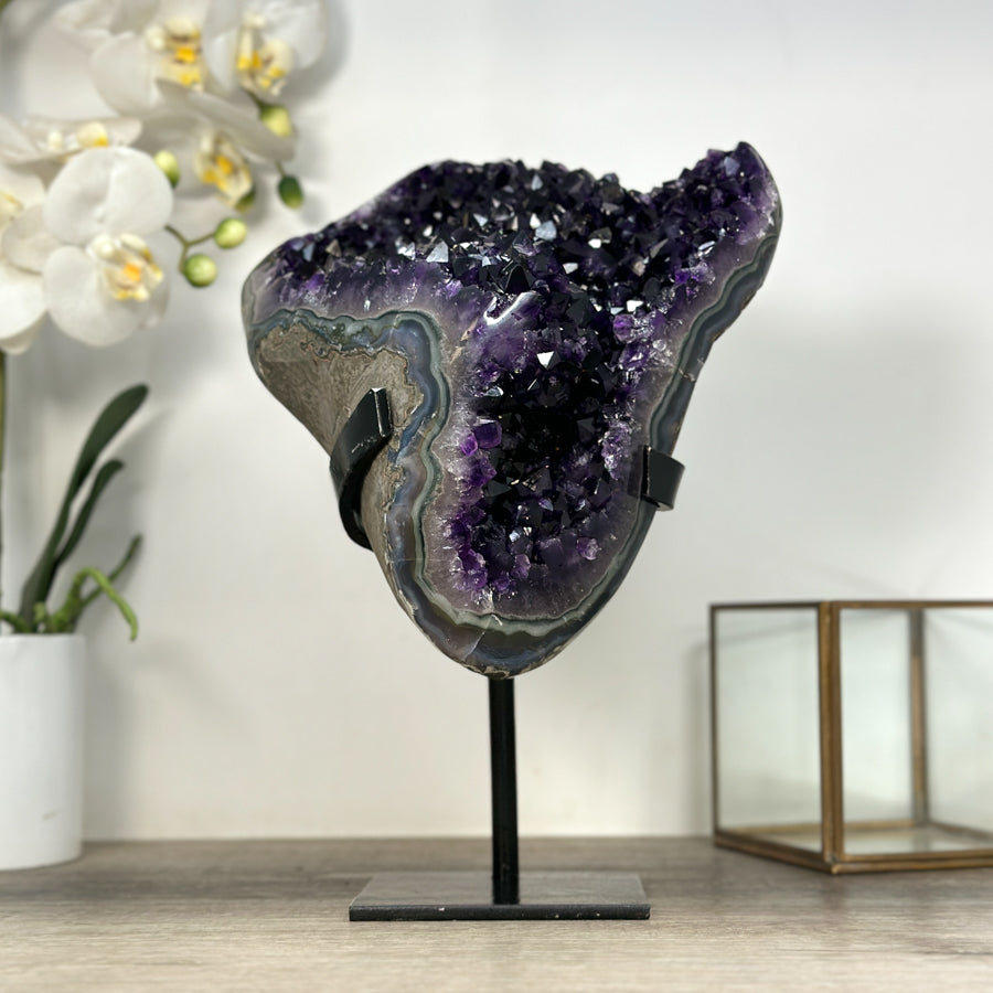 Natural Amethyst Crystal Specimen With Blue Banded Agate – Unique Purple Display Piece for Home Decor - MWS2502