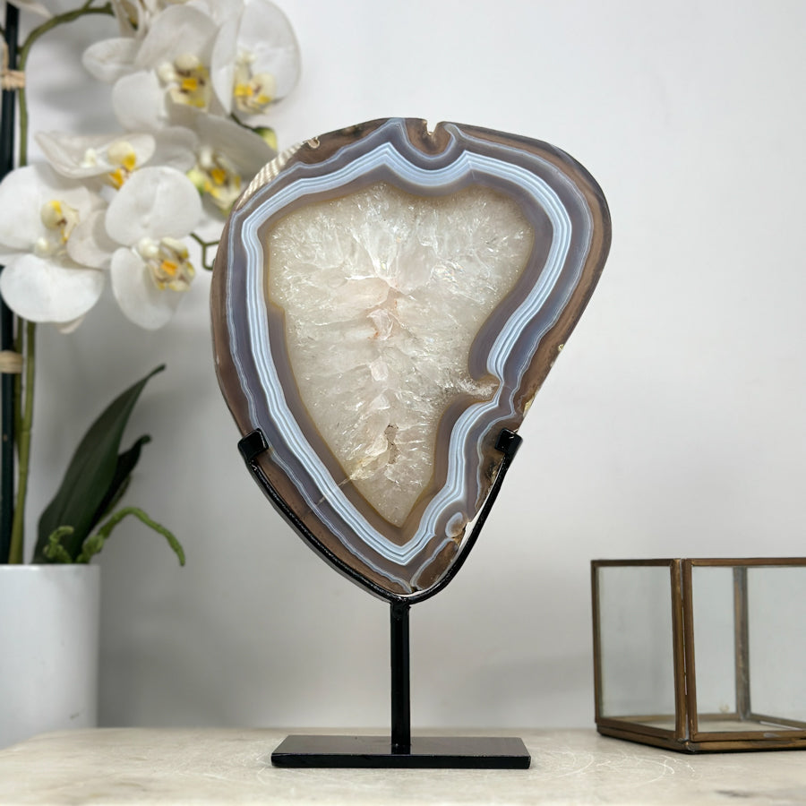 Blue Agate Slice on Stand – Polished Uruguayan Crystal - MWS2017