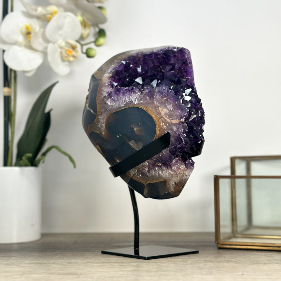 Uruguayan Amethyst &amp; Agate Crystal on Metallic Stand - MWS2206