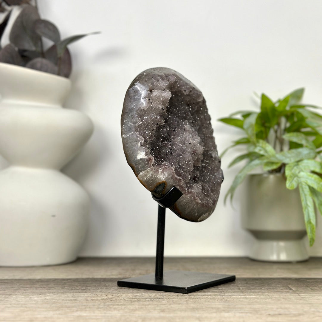 Natural Sugar Amethyst Specimen on Metal Stand - MWS3376