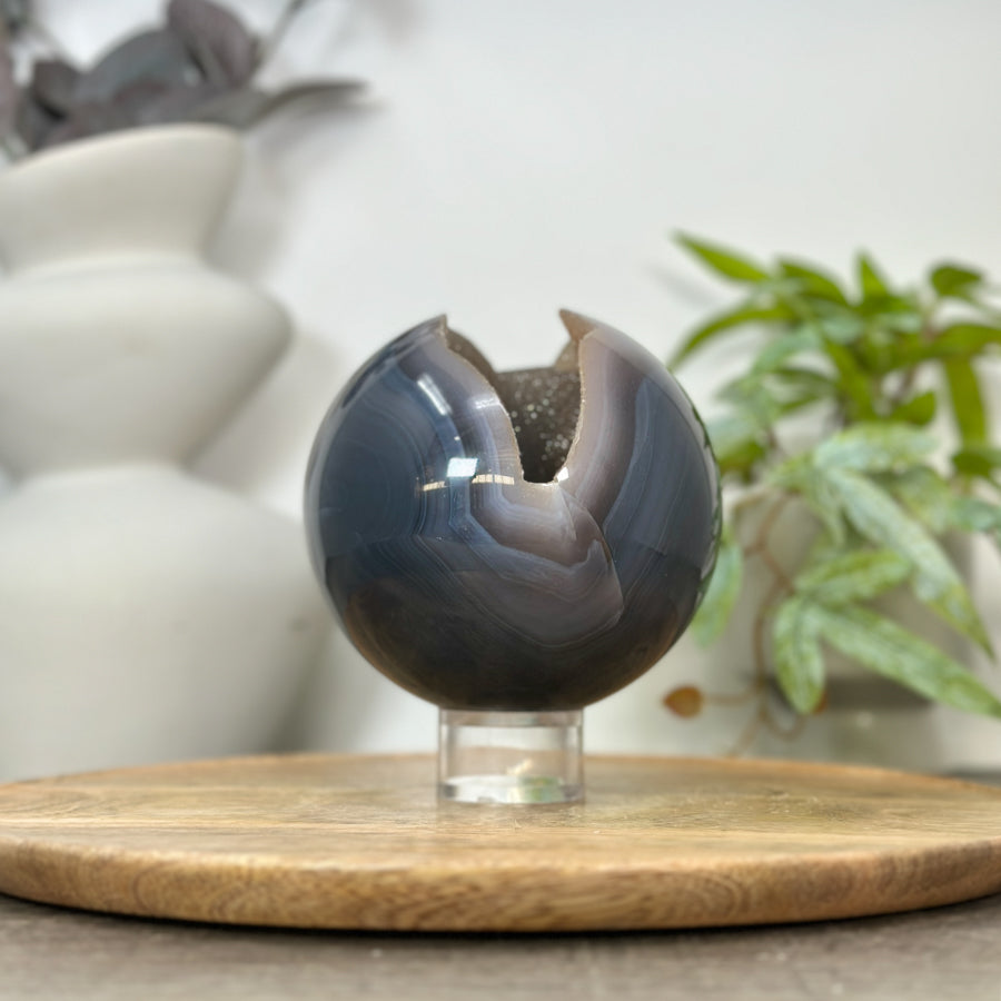 Banded Agate &amp; Quartz Druzy Sphere Geode - SPH0186