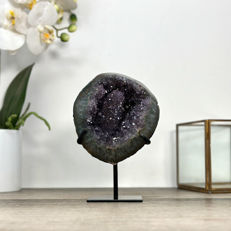 Amethyst Geode on Stand with Calcite Formation - MWS2864