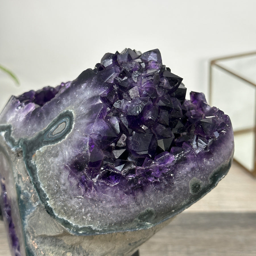 Amethyst Geode with Deep Purple and Green Bands – Natural Display Piece on Stand - MWS2817