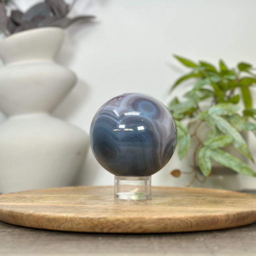 Amethyst &amp; Blue Banded Agate Sphere Geode with Crystal Cavity - SPH0177