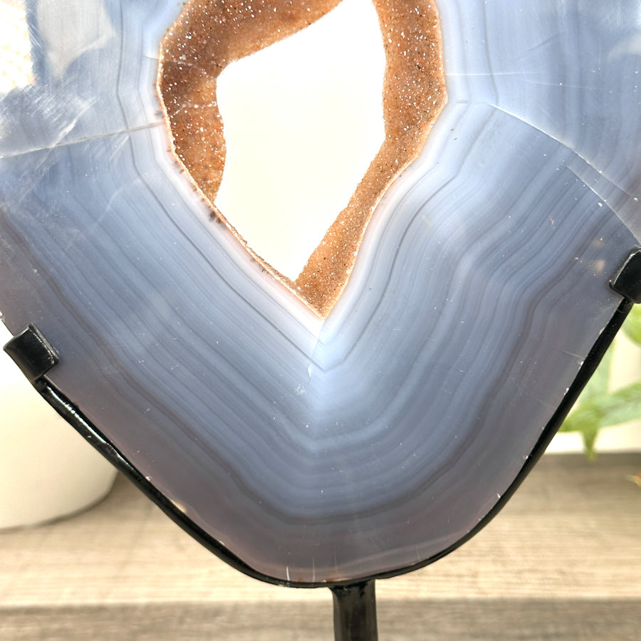 Large Natural Blue Agate &amp; Quartz Druzy Crystal Portal - MWS3251