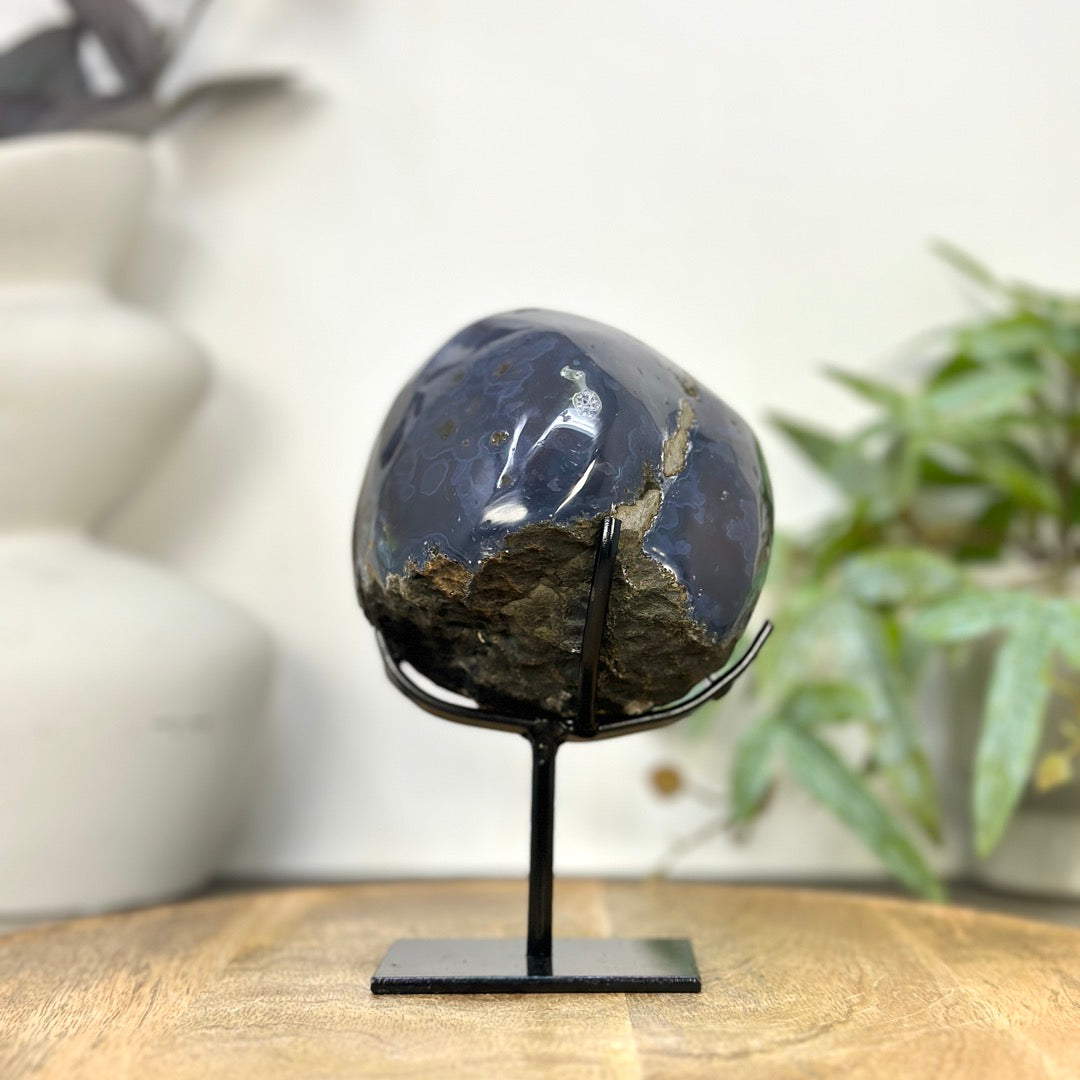 Uruguayan Amethyst Geode with Blue Banded Shell - Stand Included - MWS3260