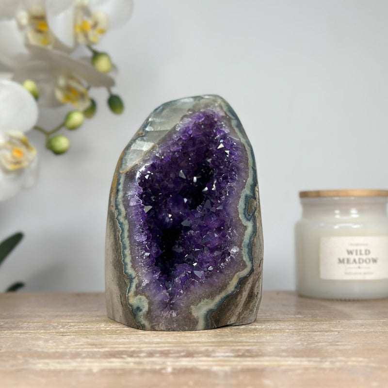 Stunning Natural Amethyst Geode with Jasper Shell - CBP1085