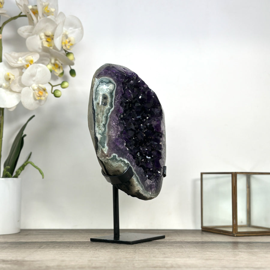 Uruguayan Amethyst Geode with Deep Purple Crystals – Natural Cluster Display on Stand - MWS2819