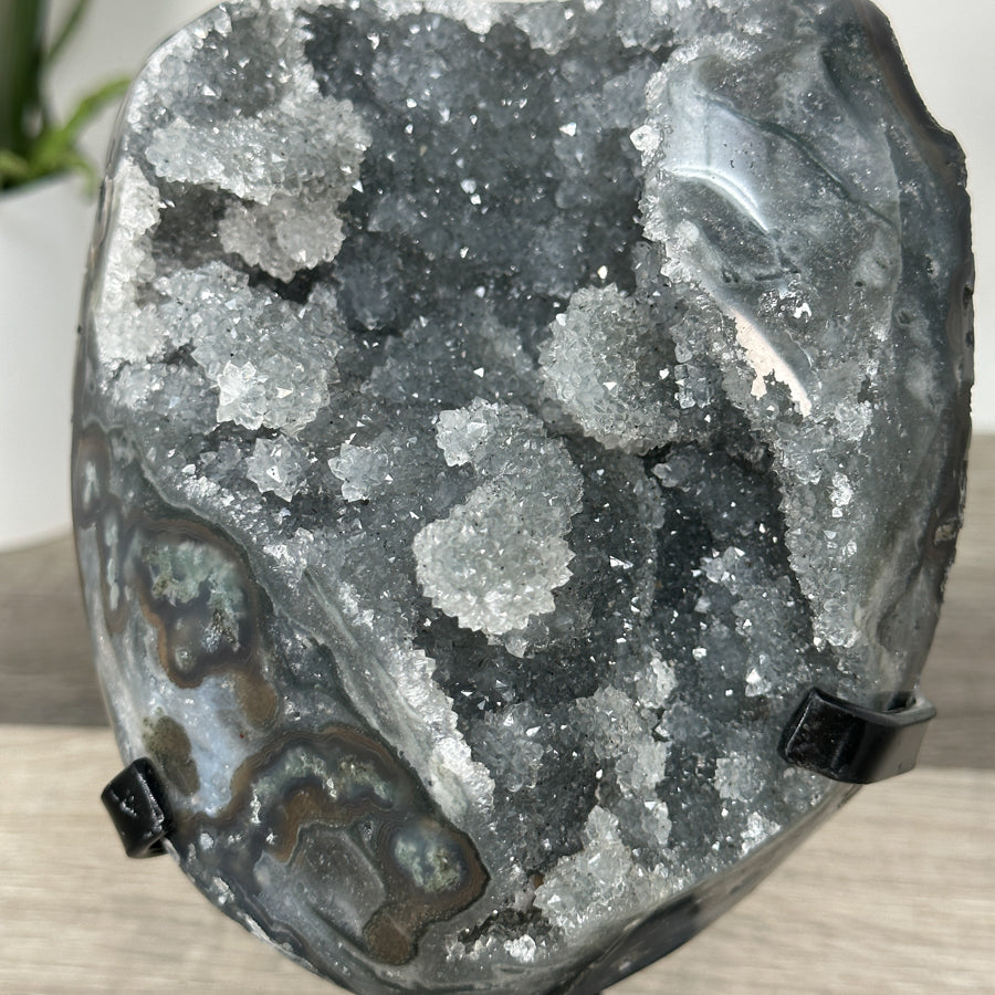 Gray Quartz Crystal Geode Specimen - MWS2689