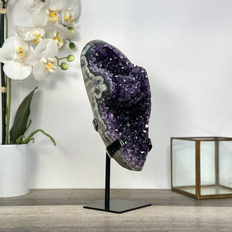 Deep Purple Amethyst Geode With Eye Formations on Metal Stand - MWS2703