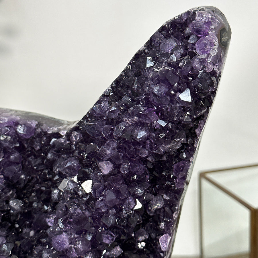 Deep Purple Amethyst Cluster on Metal Stand – Stunning Crystal for Meditation Space Decor - MWS2709