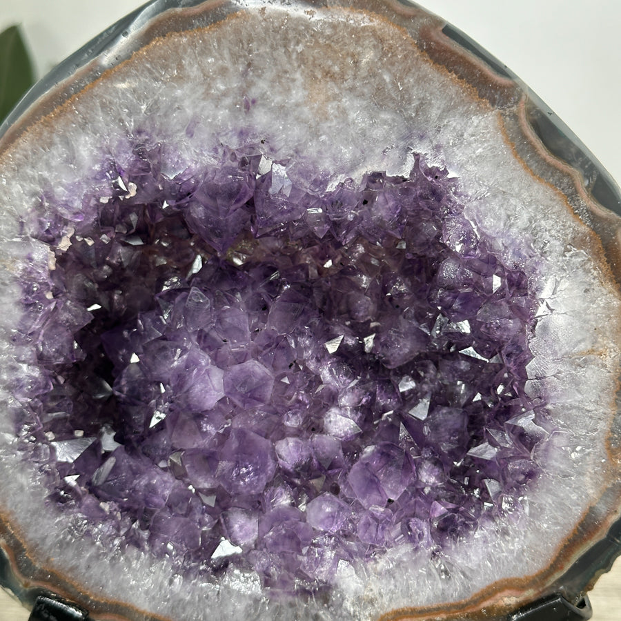 Natural Amethyst Geode with Polished Agate Shell - Stand Included - MWS3034
