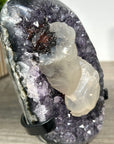 Amethyst with Calcite Inclusion on Metal Stand – Natural Display Piece - MWS2404
