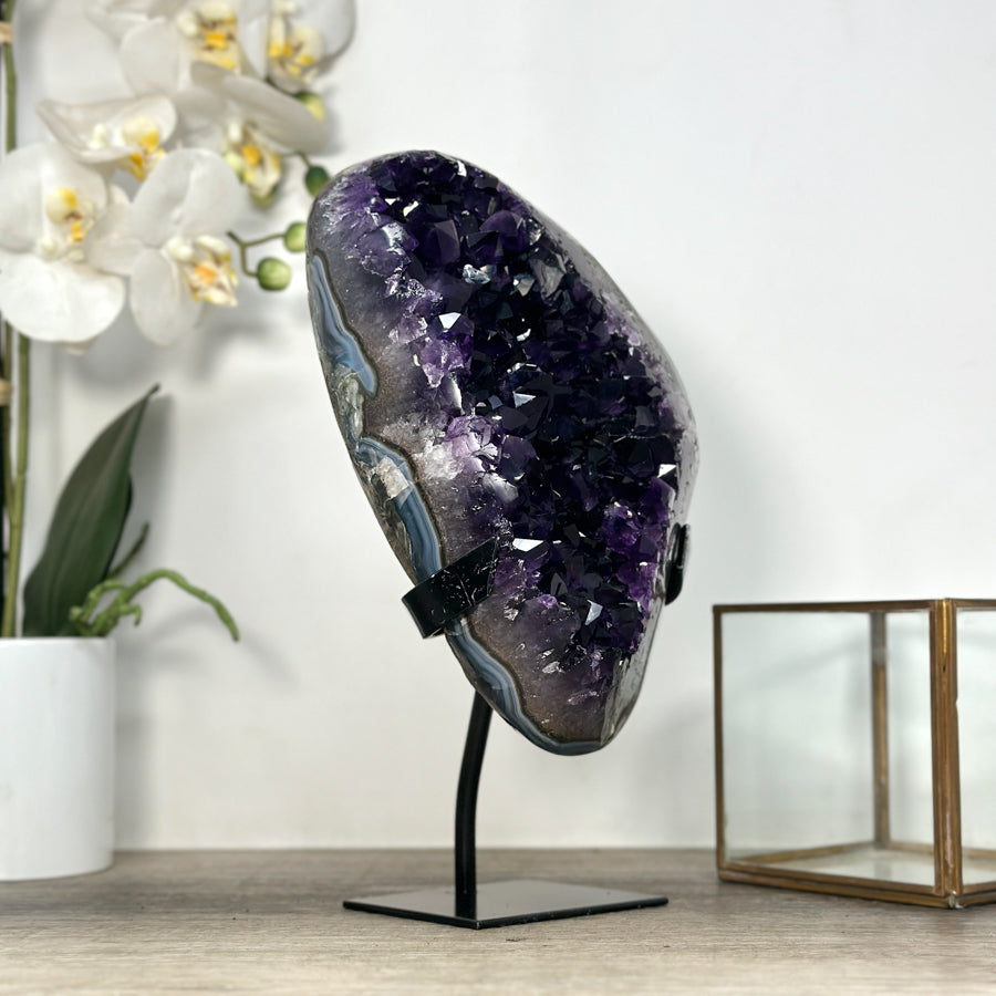 Natural Uruguayan Amethyst Crystal Cluster with Blue Agate Shell - MWS2566