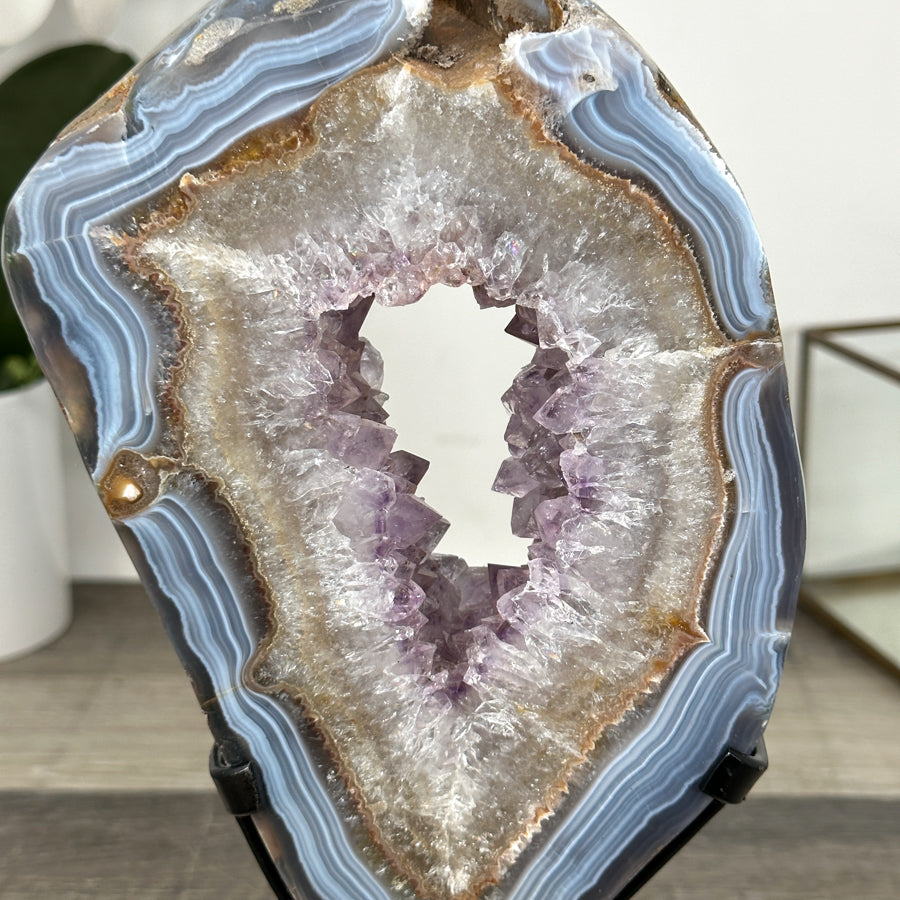 Agate Geode Slice with Amethyst Core – Unique Natural Display Piece - MWS2922