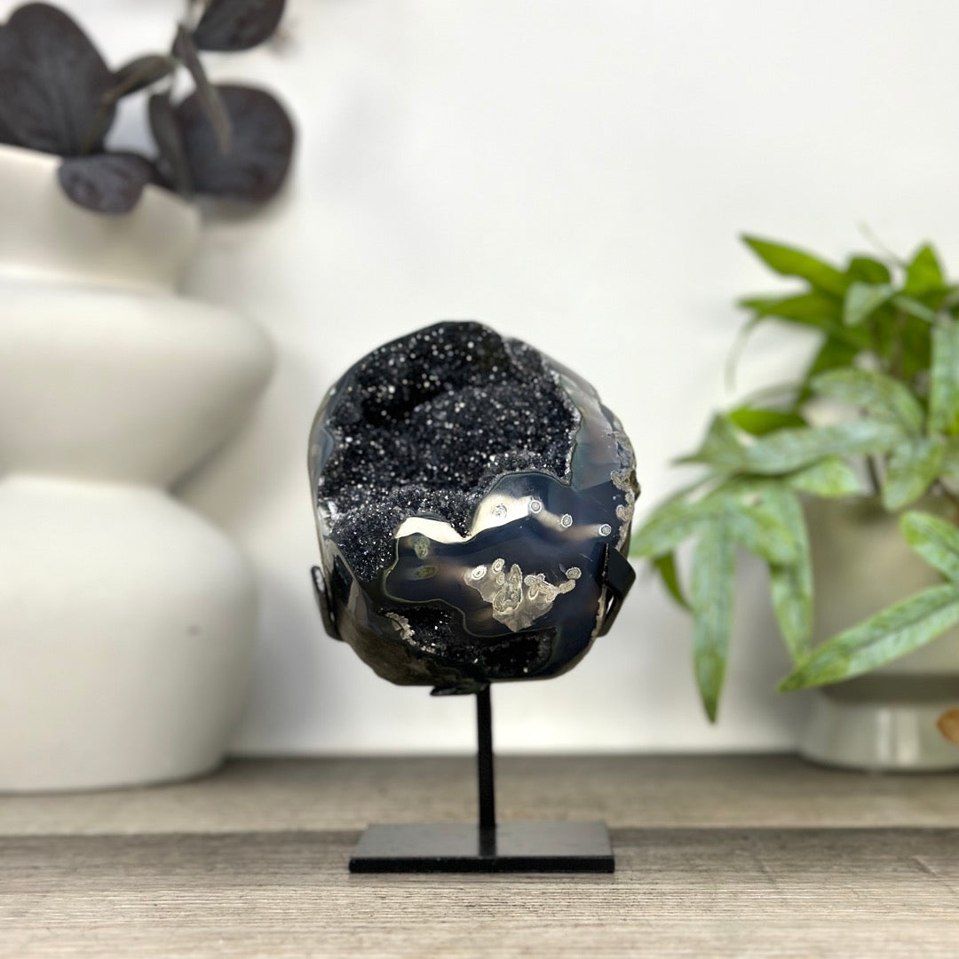 Black Amethyst &amp; Agate Geode on Stand - MWS3284