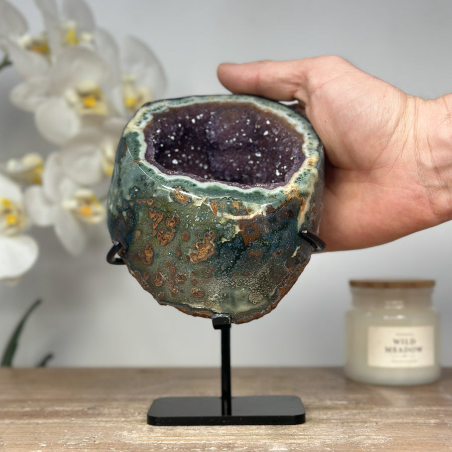 Natural Amethyst Geode with Green Jasper Shell - MWS1391