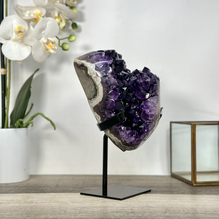 Amethyst Crystal Cluster on Stand—Deep Purple Display for Home Decor - MWS2694
