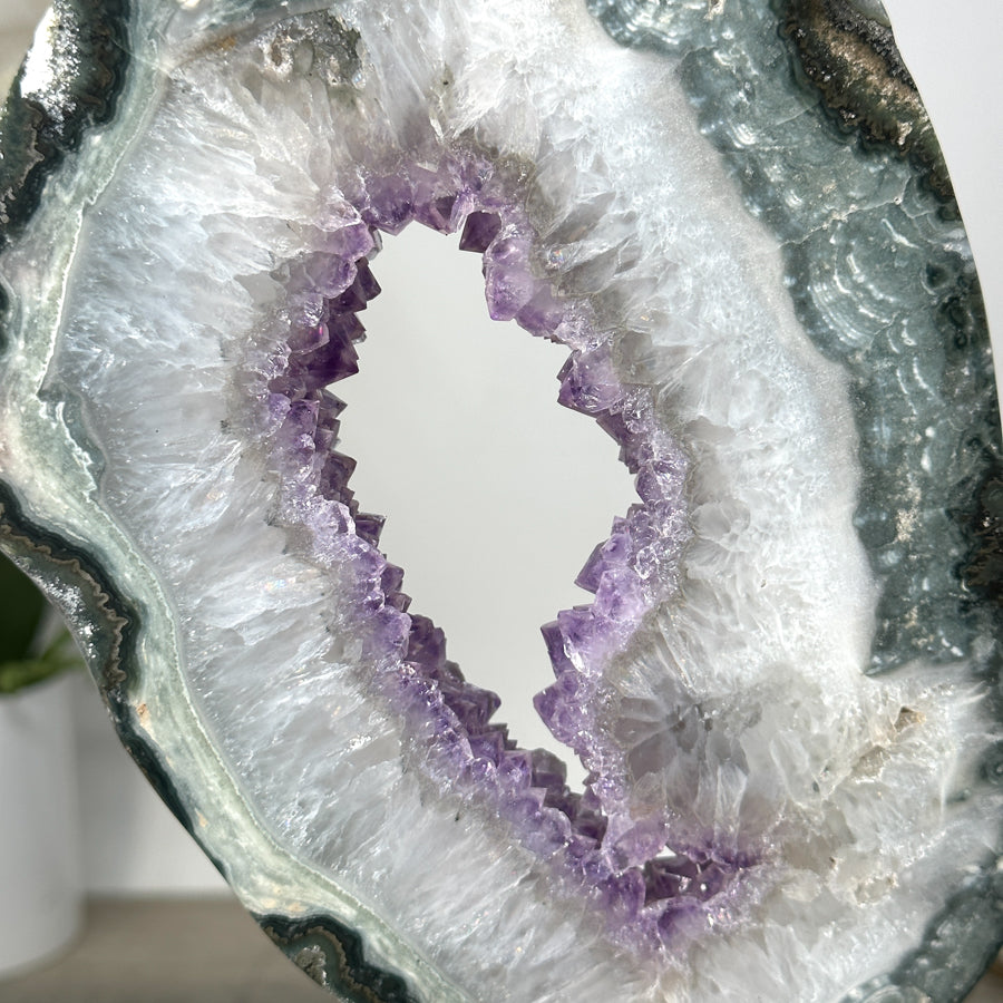 Amethyst &amp; Green Jasper Geode Slice With Metal Stand - MWS2743