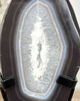 Blue Agate Polished Slice with Metal Stand – Uruguayan Gemstone for Shelf or Altar - MWS2002