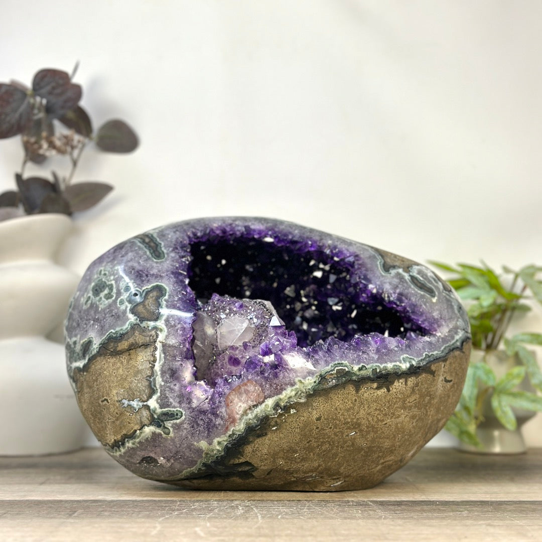 Huge A Grade Amethyst Geode with unique Calcite Crystal Formation - STGE0055