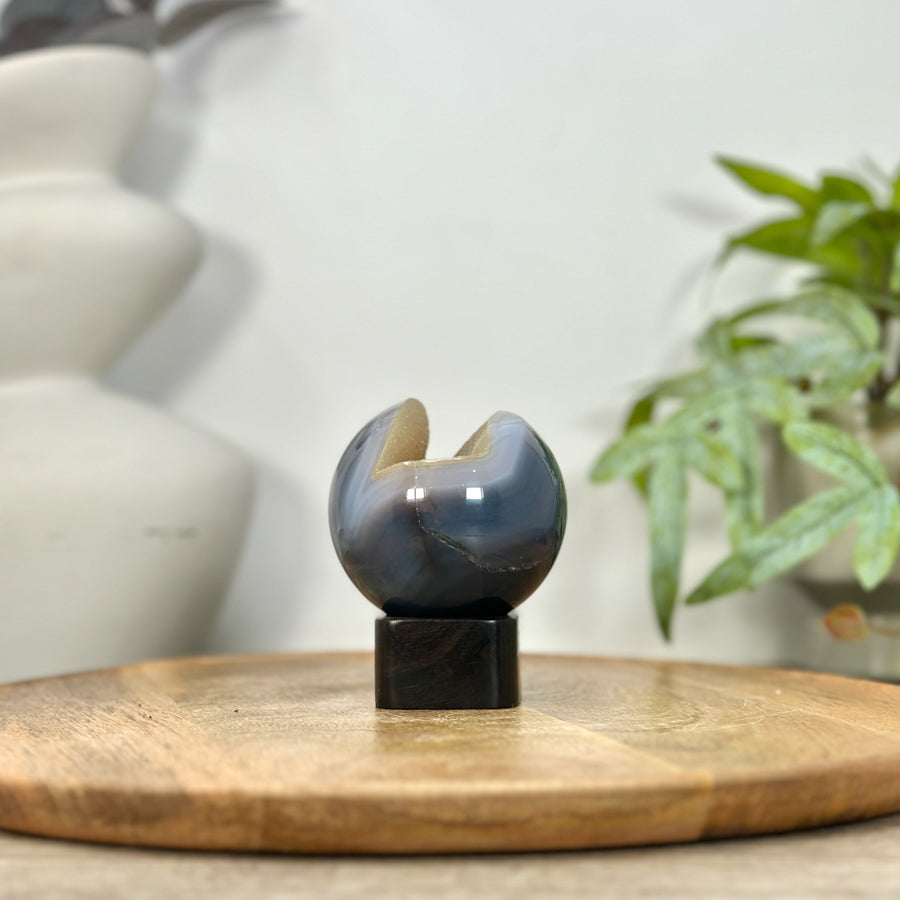 Banded Agate &amp; Quartz Druzy Sphere Geode - SPH0210