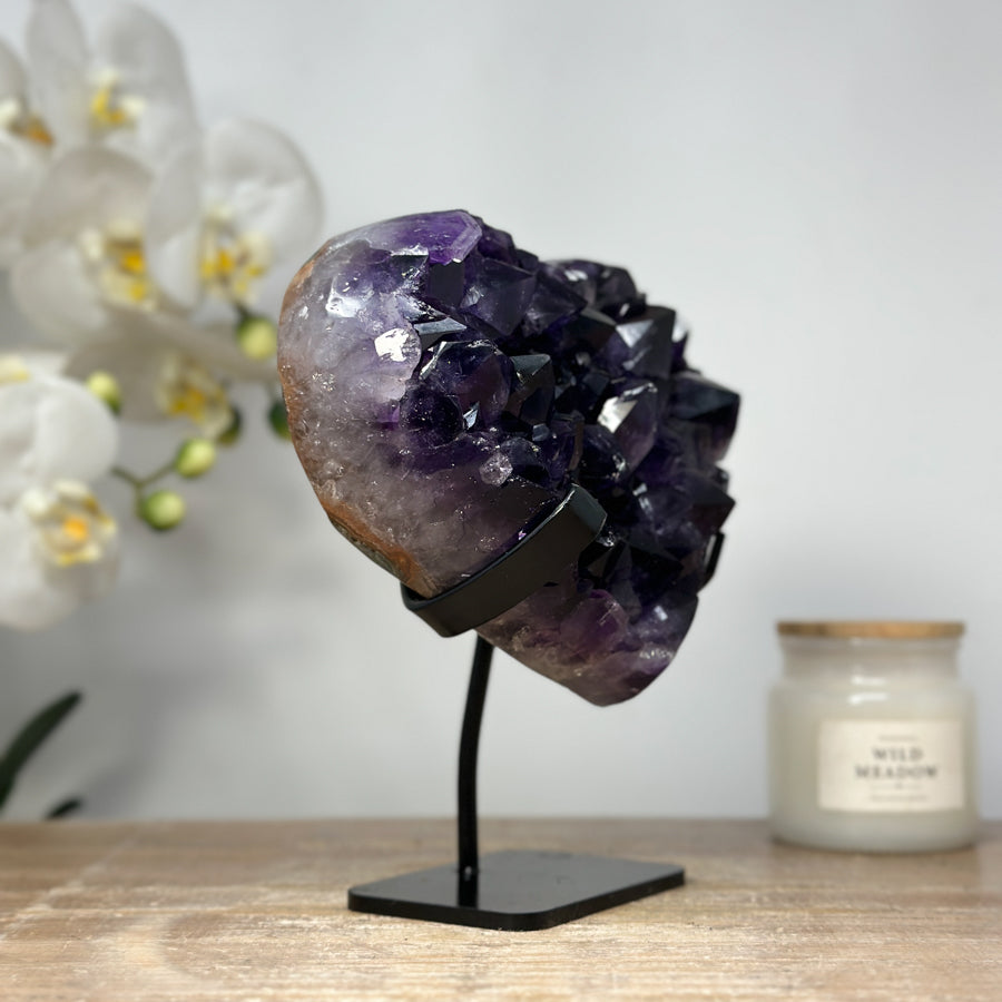 Top Quality Natural Amethyst Heart Carving with Metal Stand - HST0227
