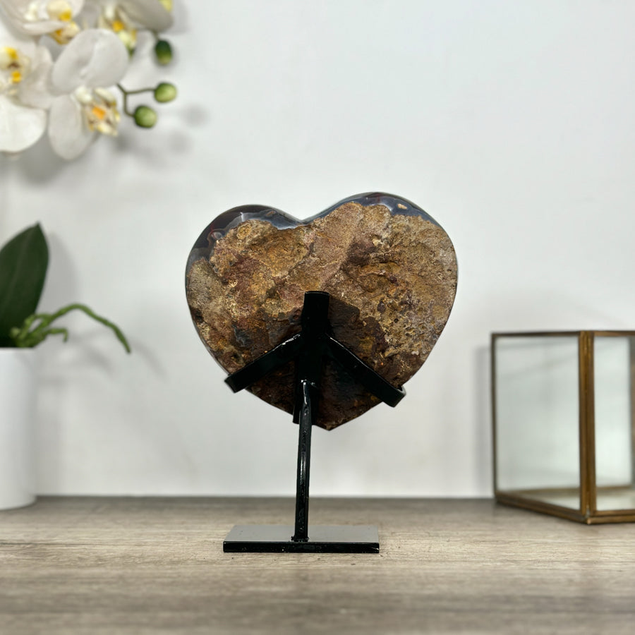 Unique Agate &amp; Amethyst Crystal Heart with Stand - HST0336