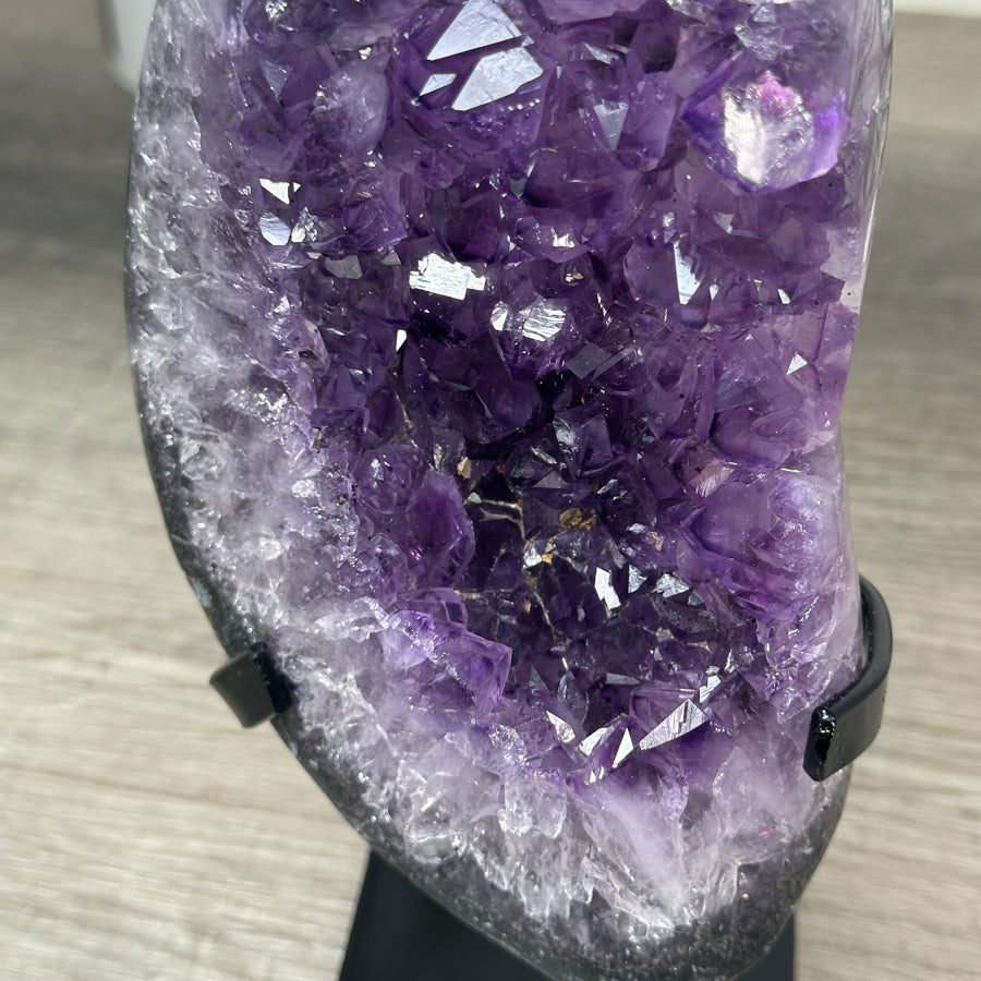 Natural Amethyst Crystal Cluster on Black Metallic Stand - MWS2204