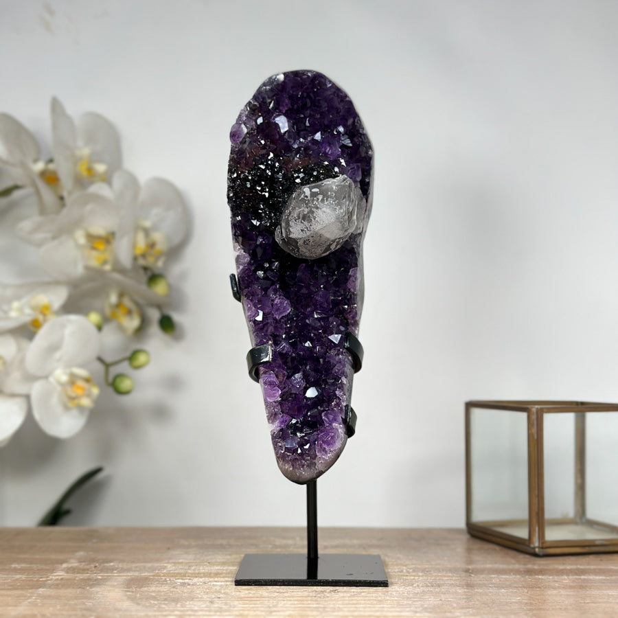 Natural Amethyst Cluster with Calcite &amp; Black Hematite Formation - MWS1799