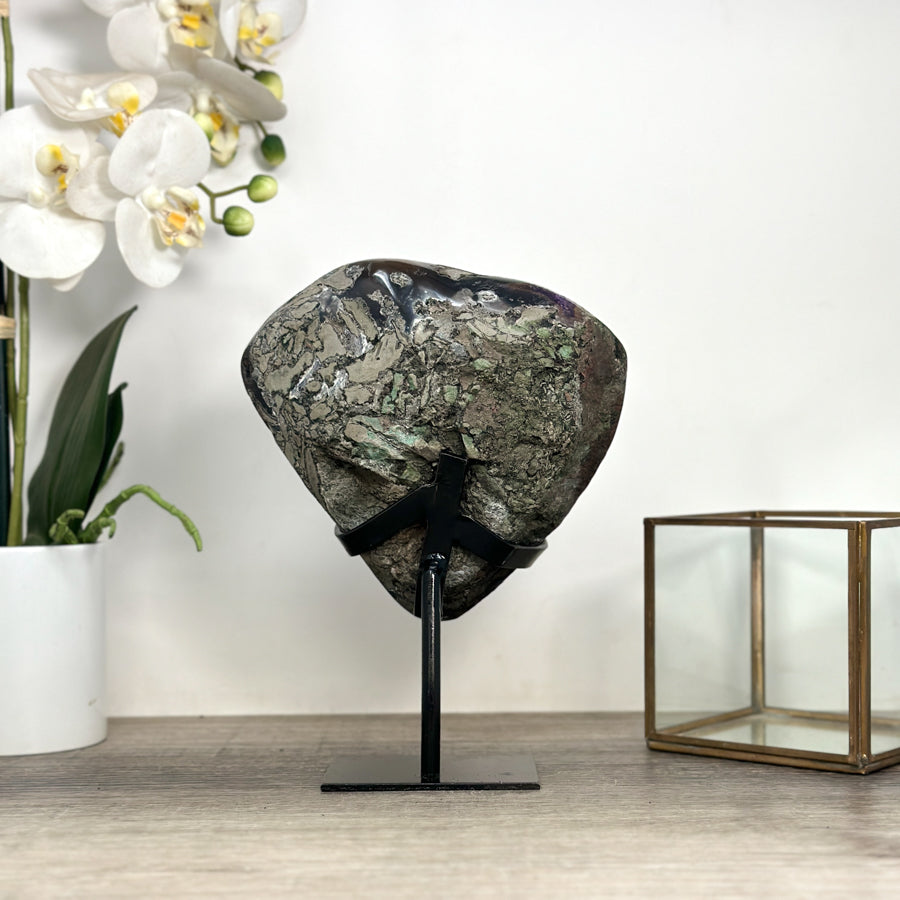 Natural Amethyst Geode with Agate Shell and Metallic Stand - MWS2464