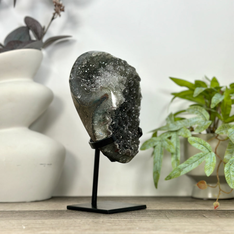 Green Sugar Quartz Cluster with Metal Stand - MWS3206