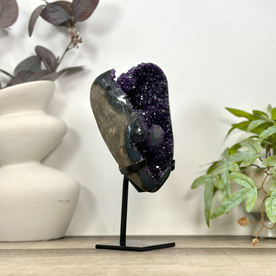 Natural Agate &amp; Amethyst Geode on Metal Stand - MWS3180