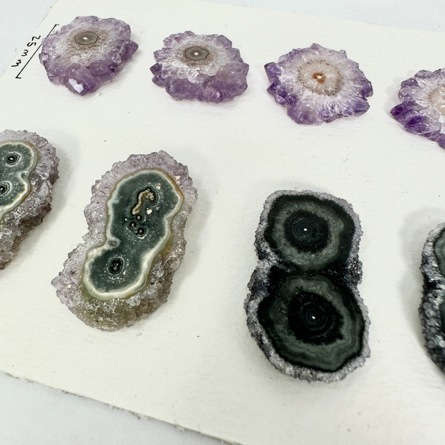 Unique Amethyst &amp; Green Jasper Stalactite Slices Set - Natural Crystal for Handmade Jewelry - STS0030