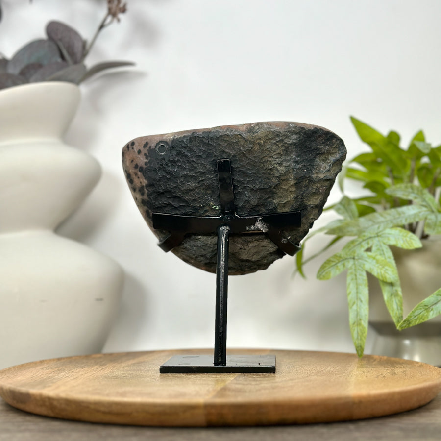Natural Sugar Quartz Geode Mineral Specimen on Metal Stand - MWS3129