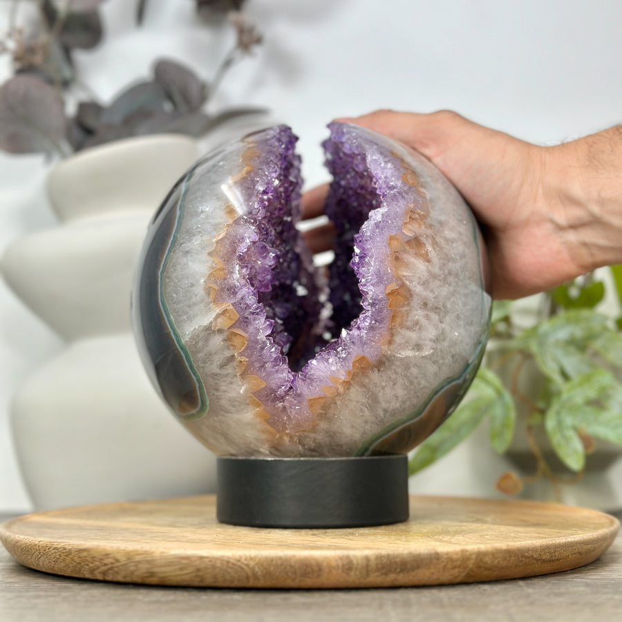 Huge Natural Amethyst &amp; Agate Sphere Geode - SPH0169